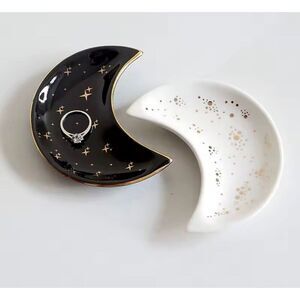 Two Piece Crescent Moon Ceramic Trinket Traus Black & White Basics
